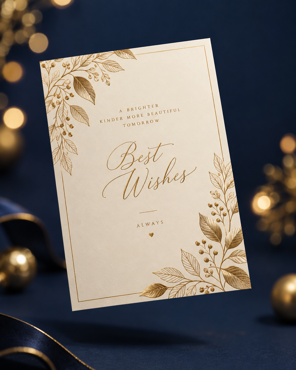 Cream e-card with gold botanical detailing reading Best Wishes